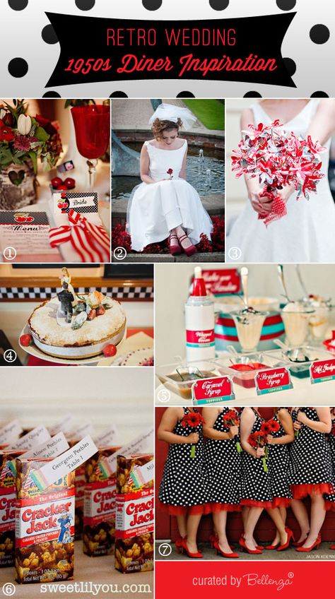 Retro 1950 diner wedding theme inspiration board by Bellenza. #retroweddings #1950sweddings #dinertheme 1950s Wedding Theme, 1950 Diner, 50s Wedding Theme, Diner Wedding, Retro Wedding Ideas, 1950 Wedding, Teal Inspiration, Retro Wedding Theme, 50s Wedding