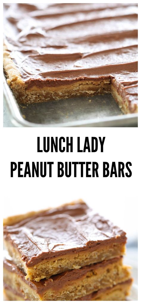 Sixsistersstuff Recipes Dinners, Lunch Lady Peanut Butter Bars, Peanut Butter Bars Recipe, Tasty Cakes, Bar Desserts, Food Bars, Butter Bars, Cookie Bar, Lunch Lady