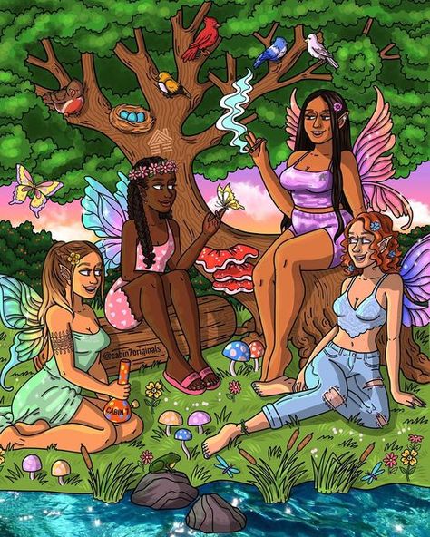 Cabin 7 Originals on Instagram: "TAG YOUR SQUAD 🧚🏽✨🍄 Bringing magical fairy vibes to your Sunday afternoon with one of my fave pieces! 🌿 Grab a print of “Fae Folk” from my shop - products are tagged! Also, don’t forget to enter the giveaway on my last post for a chance to win some awesome one-of-a-kind Cabin 7 swag 🌈👀☀️" Cabin 7 Originals, Cabin 7, Fae Folk, Magical Fairy, Giveaway Winner, Mythical Creature, Girl House, Last Post, Change In