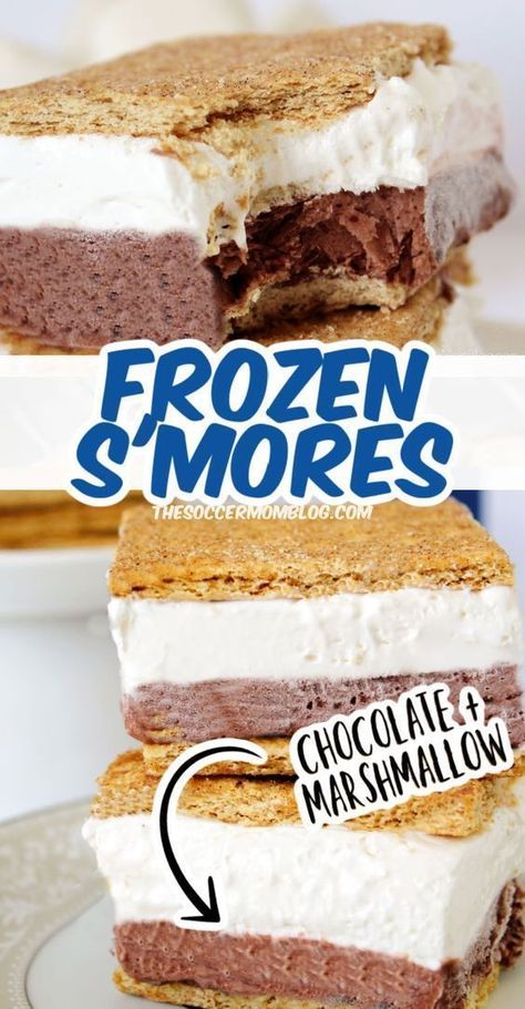 Frozen Smores, Smores Ice Cream, Smores Bar, Smores Dessert, Summertime Snacks, Chocolate Marshmallow, Easy Summer Desserts, Bar Recipe, Cream Sandwich