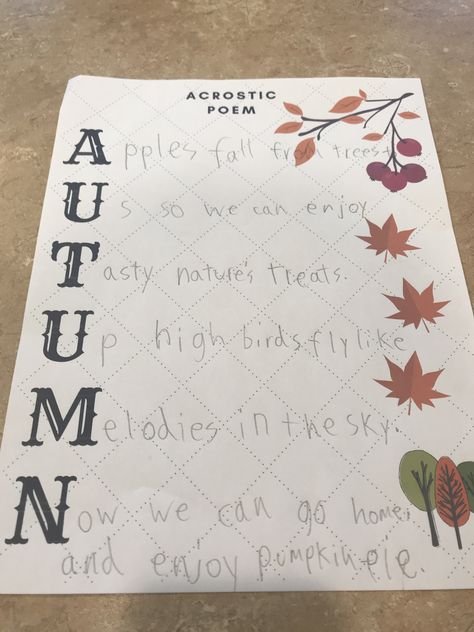 FREE PRINTABLE - Autumn Acrostic Poem   #acrosticpoem Acrostic Poem Design Ideas, Acrostic Poem Examples, Acrostic Poem For Kids, Poem Examples, Fall Poems, Time Poetry, Poetry Teatime, Homeschool Literature, Poetry Templates