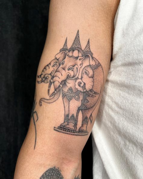 Three headed elephant for Laos 🇱🇦🐉 and healed dragon. Thanks a million Jordan 3 Headed Elephant Tattoo, Laos Tattoo, Three Headed Elephant, Thanks A Million, Elephant Tattoo, Artist On Instagram, May 1, Tattoo Artist, Laos