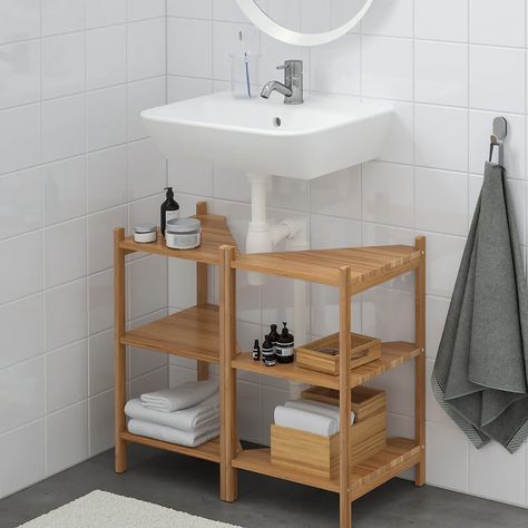 Ragrund Ikea, Lavabo D Angle, Ikea Sinks, Bathroom Sink Storage, Under Sink Cabinet, Bathroom Sink Cabinets, Sink Shelf, Under Sink Storage, Small Space Organization