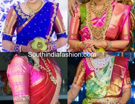 Big Zari Border Pattu Saree Blouse Designs Blouse Neck Patterns, Work Blouse Designs, Maggam Work Blouse, Pattu Saree Blouse Designs, Wedding Saree Blouse, Wedding Saree Blouse Designs, Blouse Back Neck Designs, New Blouse Designs, Sari Blouse Designs