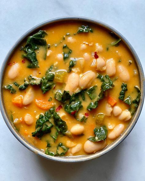 Creamy White Bean and Kale Soup Recipe (30 Minutes) | The Kitchn Bean Kale Soup, White Bean And Kale Soup, White Bean Kale, Bean And Kale Soup, White Bean And Kale, White Bean Kale Soup, Kale Soup Recipes, Cozy Fall Recipes, Kale Soup