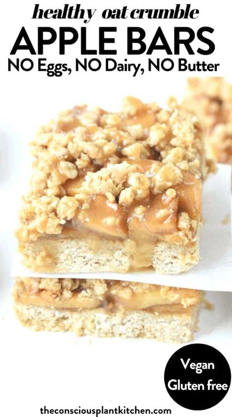 Healthy Apple Pie Bars with Salted Peanut Butter Caramel, Vegan, Refined sugar free, Easy gluten free apple oatmeal bars for breakfast or dessert Vegan Squares, Apple Desserts Healthy, Antinflammatory Recipes, Wfpb Snacks, College Quilts, Blueberry Breakfast Bars, Autumn Meals, Apple Crumble Bars, Healthy Apple Crumble