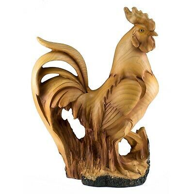 Rooster Chicken Faux Carved Wood Like Figurine 9" High Resin Statue New Decoy Carving Ducks, Rooster Statue, Wood Carving Faces, Chicken Figurines, Sculpture Stand, Rooster Art, Tree Carving, Hand Painted Decor, Chicken Art