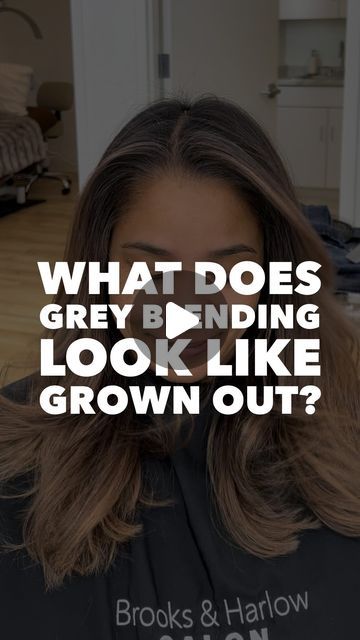 How To Transition From Dark Hair To Grey, Hair Color Light In Front Dark In Back, Babylites On Dark Hair, Highlights For Grey Coverage, Brown Hair Blending Grey, Grey With Dark Lowlights, Letting Grey Hair Grow Out Highlights, Demarcation Line Hair Gray, How To Cover Grays On Dark Hair