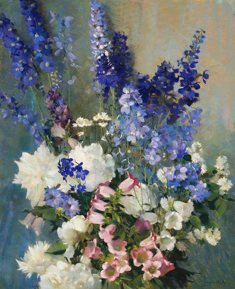 Canterbury Bells, Flowers In Vase, Flowers In A Vase, Delphinium, Pastel Art, Pastel Painting, Canterbury, Museum Of Fine Arts, Still Life Painting