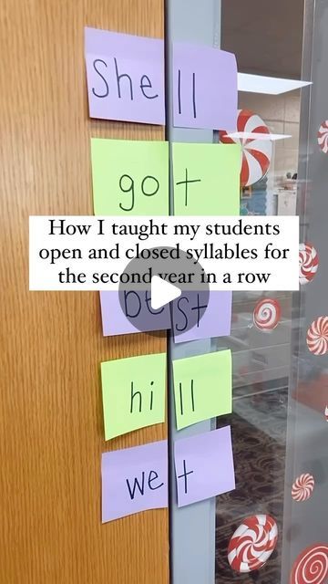 39K views · 1.5K likes | Edutopia on Instagram: "From @creativelyteachingfirst : “Here is how I teach my students open and closed syllables! I place sticky notes on our classroom door. I opened the door for open syllables and closed the door for closed syllables. This visual always seems to connect with students!”  Note to clarify the practice: These are two sets of words being shared. When the door is open, a set of open-syllable words is presented. When the door is closed, a second set of words—this time closed syllable—is presented. 🚪" Opened And Closed Syllables, Syllable Worksheet For Grade 1, Open Syllable Activities Free, Open And Closed Syllables Activities, Open And Closed Syllables Anchor Chart, Open And Closed Syllables, Open Syllables, Syllables Activities, Closed Syllables