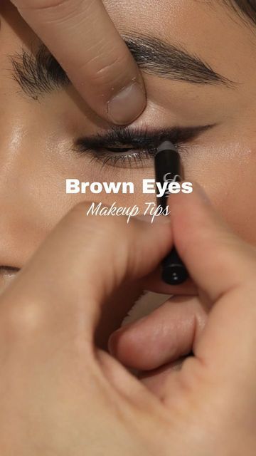 Vincent Ford on Instagram: "Try these makeup tips for brown eyes. Metallic tones, colors like mauve and green, dark brown eyeliner and wearing your natural lid as a shadow #browneyes #eyetutorial #makeup #makeuptips" Brown Metallic Eyeliner, Brown Eyeliner For Brown Eyes, What Eyeshadow To Wear With Brown Eyes, Brown Eyeliner On Brown Eyes, Dark Green Eyeshadow For Brown Eyes, Plum Eyeliner Brown Eyes, Eyeliner For Dark Brown Eyes, Eyeshadow Looks For Dark Brown Eyes, Dark Brown Eyes Makeup Natural