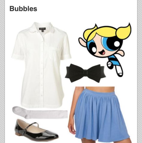 PowerPuff Girl Bubbles inspired outfit:) Bubbles Powerpuff Outfit Ideas, Bubbles Powerpuff Costume, Powerpuff Girls Costume Adult, Bubbles Inspired Outfit Powerpuff, Powerpuff Girls Halloween Costume Teens, Powerpuff Girls Inspired Outfits, Powerpuff Costume, Bubbles Outfit, Power Puff Costume