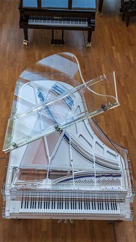 Clear Piano Aesthetic, Clear Instruments, Music Images Art, Transparent Violin, Aesthetic Instruments, Transparent Piano, Clear Piano, Glass Instruments, Cool Instruments