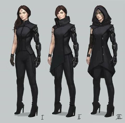 Cyberpunk Clothes Design Drawing, Mass Effect Outfits, Sci Fi Formal Wear, Winter Cyberpunk Fitted Outerwear, Sci Fi Oc, Fitted Long Sleeve Cyberpunk Outerwear, Futuristic Long Sleeve Jacket With Detachable Hood, Futuristic Long Sleeve Outerwear With Adjustable Hood, Futuristic Black Long Sleeve Outerwear