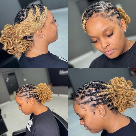 Loc Styles Pedals, Loc Petal Bun With Swoop, Short Loc Formal Styles, Low Pony Loc Styles, Barrell Roll Loc Styles, Low Tension Loc Styles Short, Loc Petal Ponytail Styles, Medium Locs Updo Hairstyles For Women, Short Loc Styles For Women Updo Bun