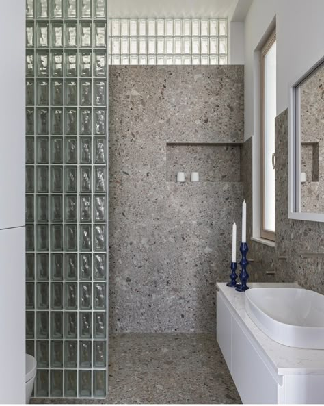 Glass Block Wall, Minimal Bathroom Design, Brick Bathroom, Glass Block Shower, Glass Blocks Wall, Architecture Bathroom, Glass Brick, Small Bathroom Makeover, Lounge Design