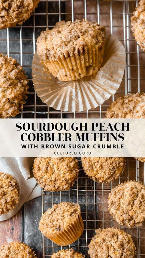 Peach Sourdough Scones, Fermented Sourdough Muffins, Sourdough Discard Peach Scones, Lemon Sourdough Muffins, Peach Sourdough Bread, Sourdough Peach Muffins, Sourdough Pear Recipes, Sourdough Brunch Recipes, Sourdough Breakfast Muffins