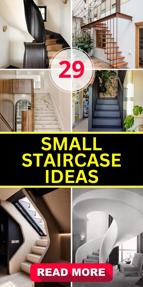 Maximize Style: 29 Small Staircase Ideas for Every Home - placeideal.com Small Area Staircase Ideas, Narrow Staircase Ideas, Enclosed Staircase Ideas, Small Staircase Ideas, Landing Decor Ideas, Modern Steps, Stairs For Small Spaces, Small Space Stairs, Small Space Staircase