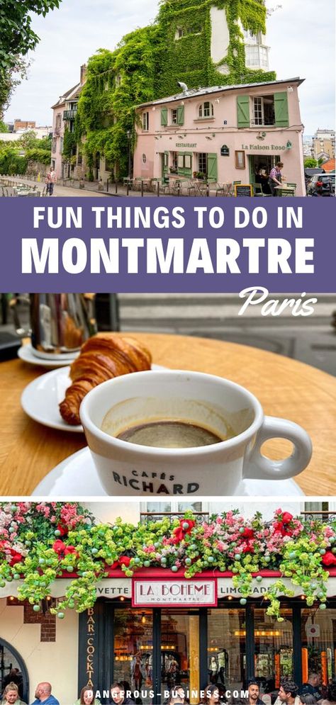 Cafe in Montmartre in Paris. With Text Reading: The Best Things to Do in Montmartre in Paris. Best Cafes In Paris, Paris Eats, Paris Neighborhoods, Traveling To Europe, Paris Itinerary, Romantic Weekend Getaways, Montmartre Paris, Magical Things, Paris Cafe