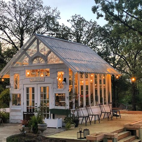 Glass Shed House, Greenhouse She Shed Combo, Witches Greenhouse, Hartley Greenhouse, Butterfly Greenhouse, 8x10 Greenhouse, Greenhouse Exterior, White Greenhouse, Greenhouse Attached To House