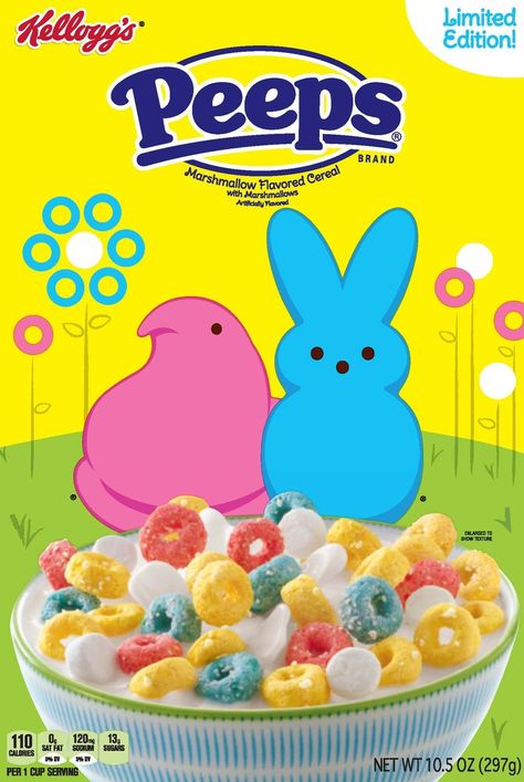 Peeps cereal doesn’t really taste like the mallows but we’re still here for it. American Cereal, Peeps Flavors, Cereal Kelloggs, Homemade Squishies, Squishy Food, Peeps Marshmallow, Marshmallow Cereal, Easter Marshmallow, Squishies Diy