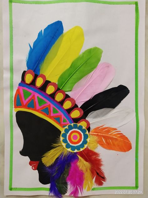 Feather art on paper for active projects Native American Feather Art, Safari Kids Crafts, Feather Art Projects, Art And Craft Activities, Cd Crafts Diy, Drawing Pictures For Kids, Feather Crafts Diy, Waste Art, Feather Artwork