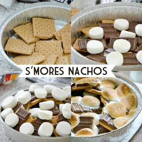 S'mores Nachos | Mother Thyme Camping S’mores Nachos, S’more Nachos, Smore Nachos Campfire, S’mores Nachos In Oven, Smore Nachos Oven, S’mores Nachos, S'mores At Home, Cookie Nachos, Smores Nachos