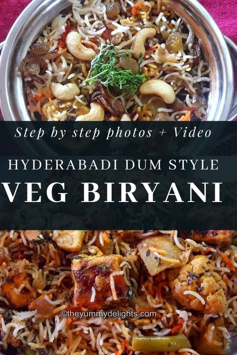 Veg biryani recipe with step by step photos & a recipe video. This is a hyderabadi veg dum biryani recipe. Easy to make recipe for beginners. Detailed instructions with cooking tips & tricks included. Veg Dum Biryani Recipe, Biryani Recipe Easy, Hyderabadi Food, Veg Biryani Recipe, Vegetable Biryani Recipe, Dum Biryani Recipe, Vegetable Biryani, Biryani Recipes, Biryani Rice