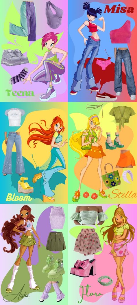 Winx Club Outfit Ideas, Wix Club Costume, Outfits Based On Cartoon Characters, Cute Cartoon Costumes, Winx Club Style, Winx Club Duo Costume, Muse Halloween Costume, Wind Club Halloween Costume, Cartoon Dress Up Costumes