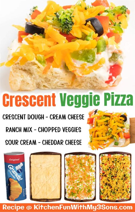 Crescent Roll Veggie Pizza, Veggie Pizza Appetizer, Cold Veggie Pizza, Veggie Bars, Easy Crescent Rolls, Pizza Ranch, Veggie Pizza Recipe, Crescent Roll Pizza, Pizza Appetizers