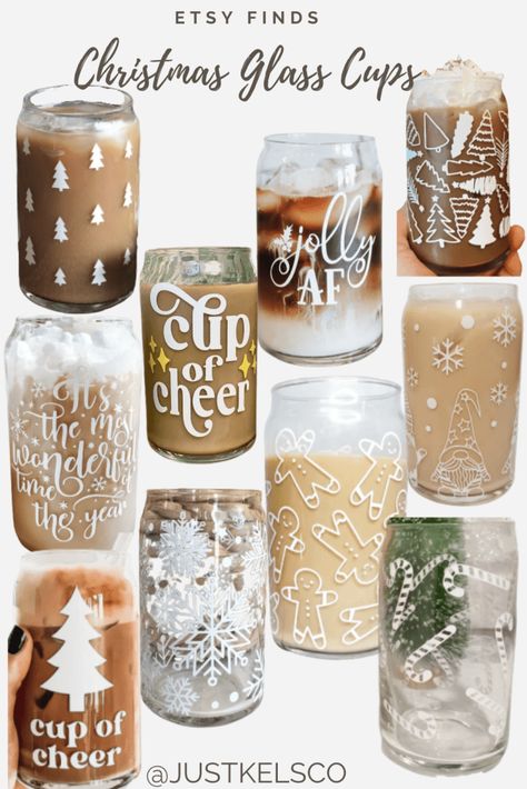 Christmas Gift Cup Ideas, Glass Jar Cricut Ideas, Christmas Cup Vinyl Ideas, Christmas Cricut Mugs, Christmas Cup Cricut, Glass Tumblers With Vinyl Ideas, Cricket Christmas Projects, Cricut Christmas Cups, Christmas Tumblers Ideas