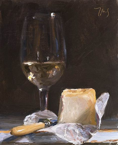 Julian Merrow-Smith - White wine and cheese Painting A Day, Wine Painting, Wine And Cheese, Food Painting, Still Life Oil Painting, Wine Art, Realistic Paintings, Daily Painting, Still Life Art