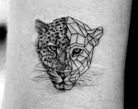 Geometric tiger tattoo Geometric Tiger Tattoo, Cheetah Tattoo, World Map Tattoos, Geometric Tiger, Jaguar Tattoo, Leopard Tattoos, Hazel Eye Makeup, Map Tattoos, Dramatic Eye Makeup