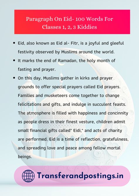 Paragraph On Eid Baisakhi Festival, Eid Prayer, Eid Festival, Special Prayers, Paragraph Writing, Collaboration Space, 100 Words, Happy Eid, Eid Al Fitr