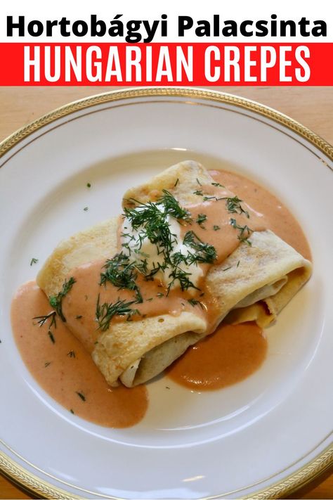 Hortobagyi Palacsinta Hungarian Meat Stuffed Crepes Recipe | dobbernationLOVES Hungarian Crepes, Best Easy Pancake Recipe, Stuffed Crepes, Crepes Recipe, Healthy Beef Recipes, Healthy Beef, Pancake Recipes, Pancake Recipe Easy, Crepe Recipes