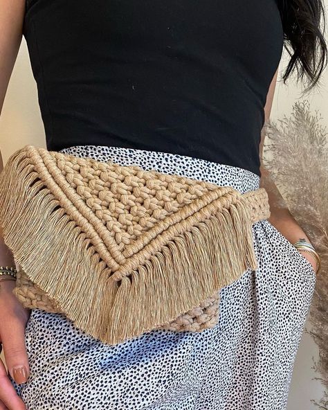 When someone ask to turn your clutch into a waist bag, you happily make their vision come true! 🤎 #macrame #macramé #macramelove… Macrame Waist Bag, Macrame Clutch, Waist Pouch, Beautiful Belts, Macrame Bag, Handmade Macrame, Hip Bag, Cotton Cord, Waist Bag