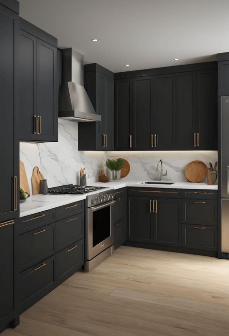 19 Stunning Black Kitchen Cabinets That Blend Bold Design with Practical Functionality – Cabin Nook Black Cupboards Kitchen, Canning Shed, Cars And Houses, Uncluttered Kitchen, Black Kitchen Ideas, Black Kitchen Cabinet, Cabinet Classic, Houses Inside, Matte Black Kitchen