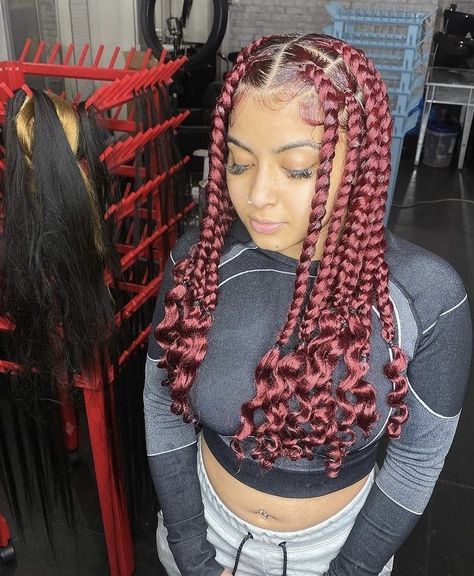 Coi Leray braids Coil Leray Braids, Braids With Curly Ends Hairstyles, Curly Ends Hairstyles, Leray Braids, Short Knotless Braids, Knotless Braids With Curly Ends, Short Knotless, Loose Braid Hairstyles, Coi Leray Braids