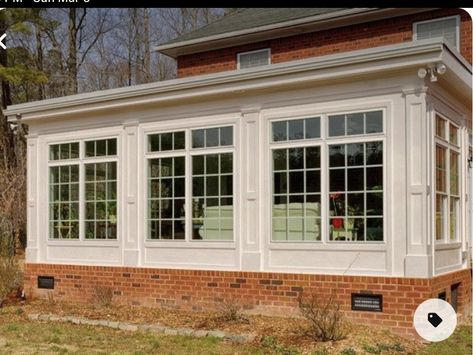 Flat Roof Sunroom, Flat Roof Sunroom Addition, Historic Sunroom, Room Additions Off Back Of House, Flat Roof Addition, Room Addition Plans, Sunroom Exterior, Roof Addition, Porch To Sunroom