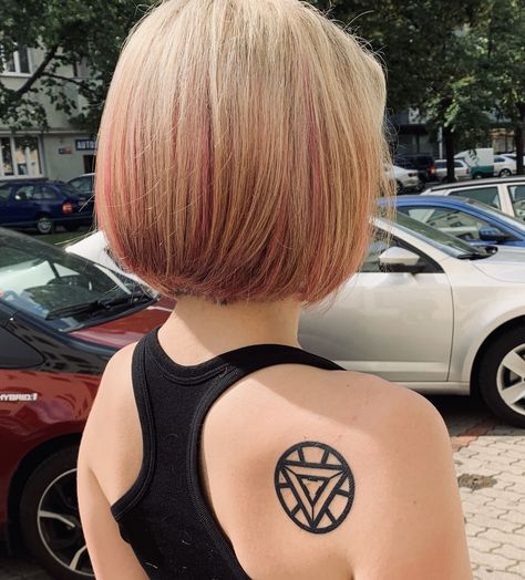 Arc Reactor Tattoo, Short Hair Pink, Iron Man Tattoo, Disney Sleeve Tattoos, Iron Man Arc Reactor, Avengers Tattoo, Man Tattoo, Armband Tattoo Design, Arc Reactor