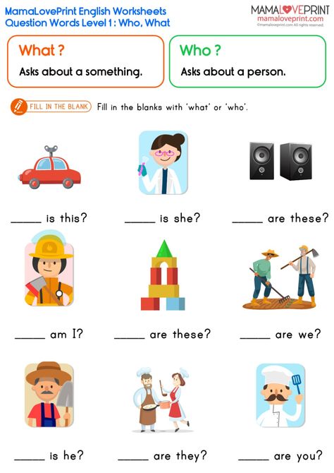 #MamaLovePrint #QuestionsWords #What #Who #Questions #When #Where #How #HowMany

#EnglishVocabulary #Vocabulary #VocabularyWorksheets #Spelling #SpellingWords #SpellingWorksheets #ESLWorksheets #EnglishTeachingResources #LearningEnglish #EnglishWorksheets #EnglishWorksheet #EnglishPrintable #EnglishPDF #WorksheetPDF #FreeDownload #HomeLearning #FreeExercis #SchoolEnglish #HomeworkEnglish Wh Questions Kids, Grade 1 English Worksheets, Who Questions, Preposition Worksheets, Grammar Questions, Phonics For Kids, English Grammar For Kids, Study English Language, English Learning Books