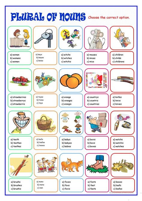 Plural of Nouns - English ESL Worksheets for distance learning and physical classrooms Plural Of Nouns, Irregular Plural Nouns Worksheet, Eng Grammar, Irregular Nouns, Plurals Worksheets, Plural Nouns Worksheet, Irregular Plural Nouns, Singular And Plural Nouns, Irregular Plurals