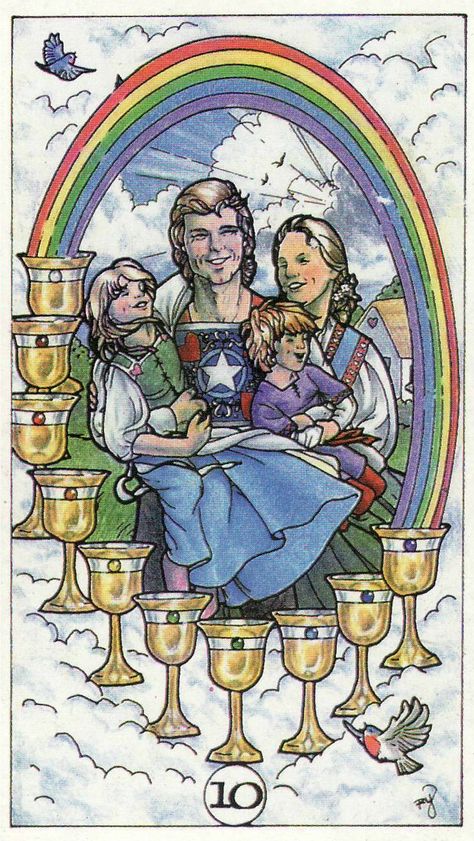 10 Of Cups Tarot Card, 10 Of Cups Tarot, 10 Of Cups, Ten Of Cups, Sister Sledge, Cups Tarot, Vintage Tarot, Kenny Loggins, Tarot Magic