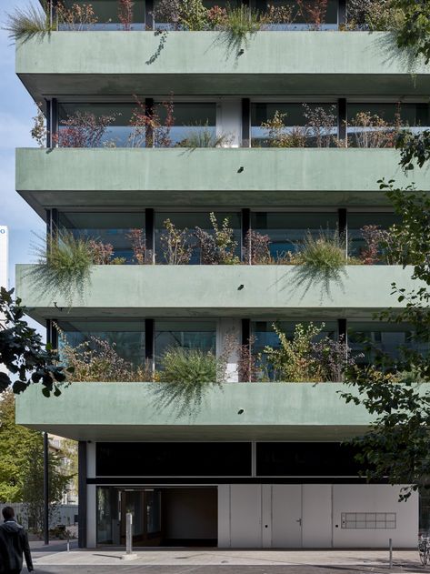 Office Building, Escher Wyss Platz | News | Caruso St John Architects Green Facade, Urban Housing, Social Housing, Concrete Structure, Sopot, Zurich Switzerland, Architecture Office, Building Exterior, Industrial Buildings