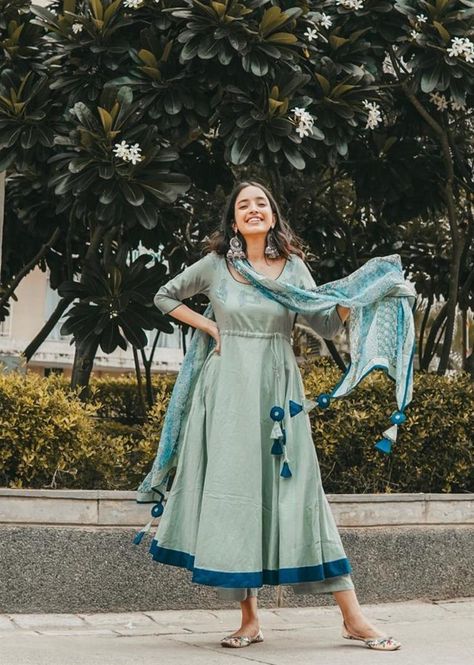 Diksha Rawat, Pastel Anarkali, Poses For Women, Pastel Mint Green, Indian Outfits Lehenga, Georgette Dupatta, Indian Designer Suits, Simple Kurta Designs, Designer Kurti Patterns