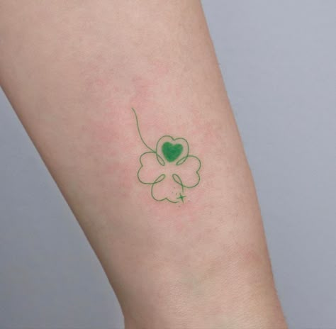 Green Tattoo, Four Leaf Clover Tattoo, Clover Tattoo, Green Tattoos, Tiny Wrist Tattoos, La Tattoo, Clover Tattoos, Mushroom Tattoos, Small Pretty Tattoos