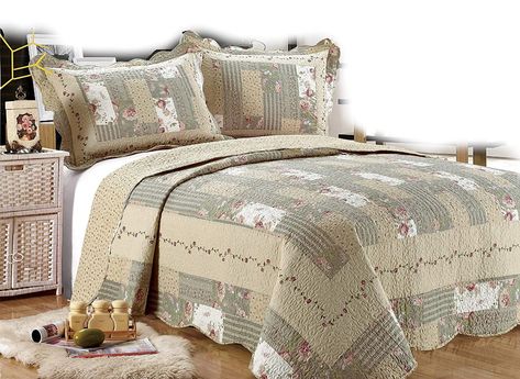 ALL FOR YOU 3-Piece Reversible Bedspread/Coverlet/Quilt Set-Beige, tan, Pink, Burgundy and Gray Green sage Prints (Oversized King 110"x120") ** You can find out more details at the link of the image. (This is an affiliate link) King Size Pillow Shams, King Quilt Sets, Twin Quilt Size, King Size Pillows, Green Sage, Queen Size Quilt, Crochet Quilt, King Size Quilt, Retro Fabric