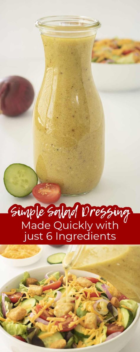 A Simple Salad Dressing can go a long way in making boring salad taste great. Our salad dressing recipe is quick and easy to make- tasty too! With just a few pantry and fridge staples, you can make a delicious salad topping that beats any sort of store-bought salad dressing. We love this stuff and think it just might be our new everyday salad dressing! Everyday Salad Dressing, Grandmas Salad Dressing, Quick And Easy Salad Dressing, Homade Dressings, Salad Dressing Ideas, Oil Based Salad Dressing, Olive Oil Dressing Recipes, Dressings For Salads, Quick Salad Dressing