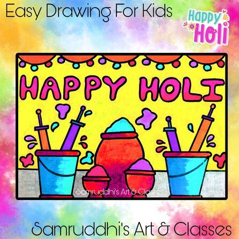 Holi Drawing For Kids, Happy Holi Drawing, Holi Drawing, Bed For Girls Room, Easy Drawings For Kids, Happy Holi, Girls Room, Girl's Room, Drawing For Kids