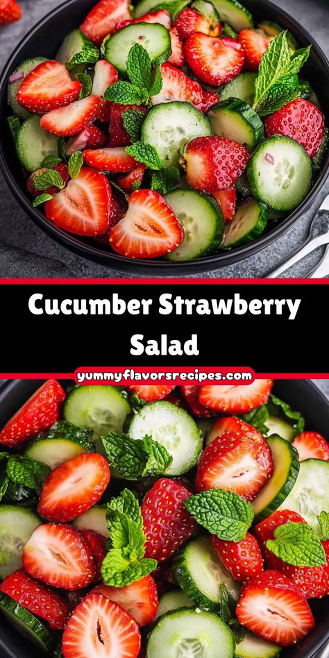 Delight in the refreshing and unexpected combination of this Cucumber Strawberry Salad, a light and summery dish that pairs crisp cucumbers with sweet strawberries. Tossed in a tangy honey-lime dressing, this salad is a perfect balance of flavors and textures, making it an ideal side dish or healthy snack. Ready in just 10 minutes, it’s a quick and delightful way to enjoy fresh produce.

Ingredients:
2 cups fresh strawberries, sliced
1 large cucumber, thinly sliced
2 tablespoons honey
Juice of 1 lime

The sweet strawberries and cool cucumbers are perfectly complemented by the zesty lime dressing, creating a refreshing and vibrant dish. Garnish with fresh mint or basil for an extra touch of freshness. This Cucumber Strawberry Salad is a unique and delicious way to brighten up your meal! Honey Lime Dressing, Strawberry Salad, Lime Dressing, Honey Lime, Fresh Strawberries, Fresh Mint, Fresh Strawberry, Fresh Produce, 2 Cups